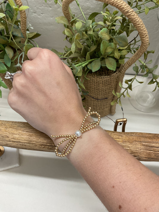 Beaded Bow Pearl Bracelet