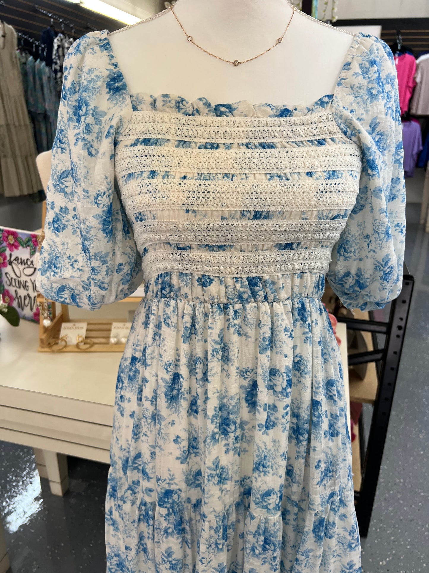 The Elodie Dress – Blue & White