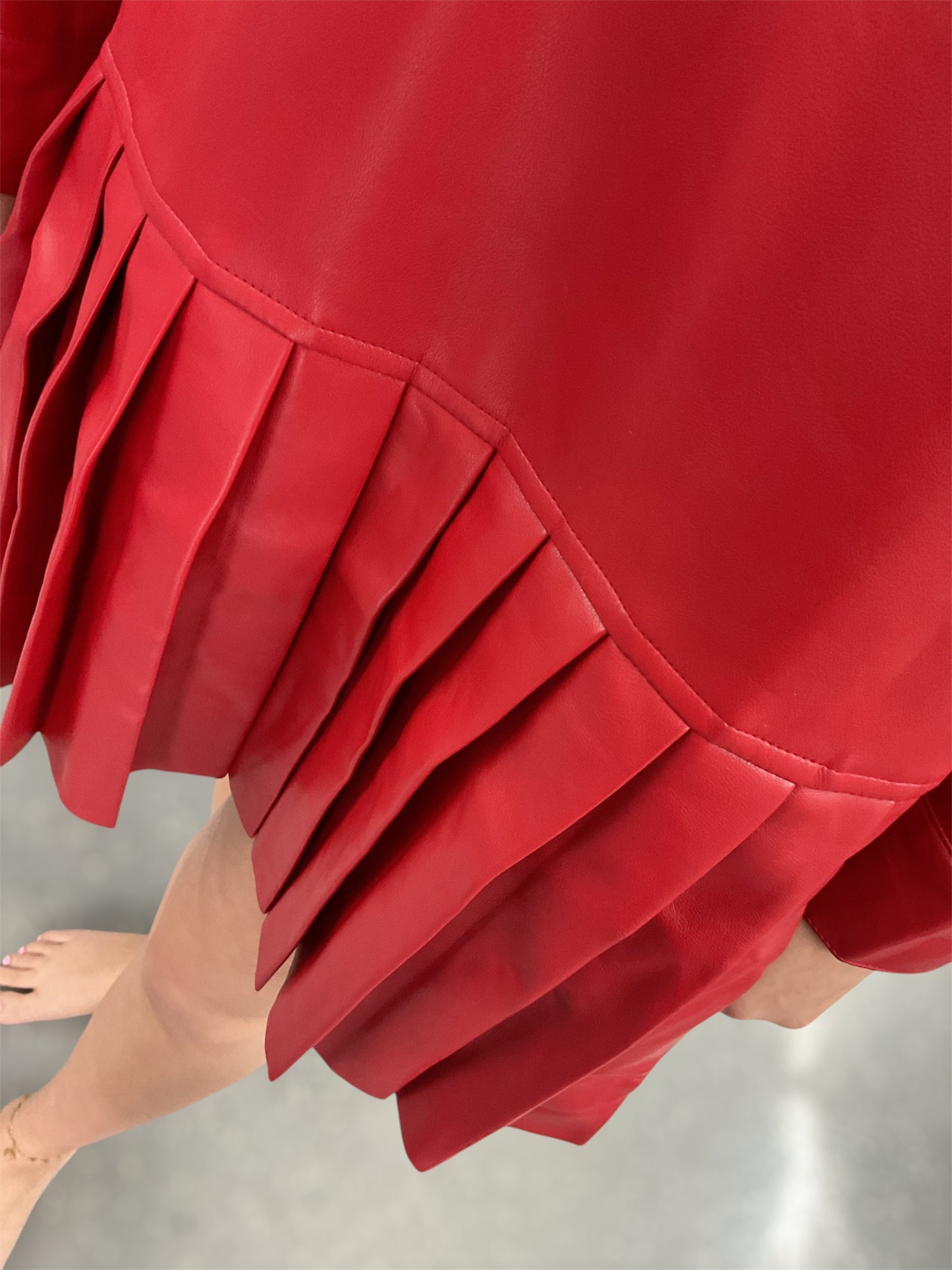 Red Leather Button Dress