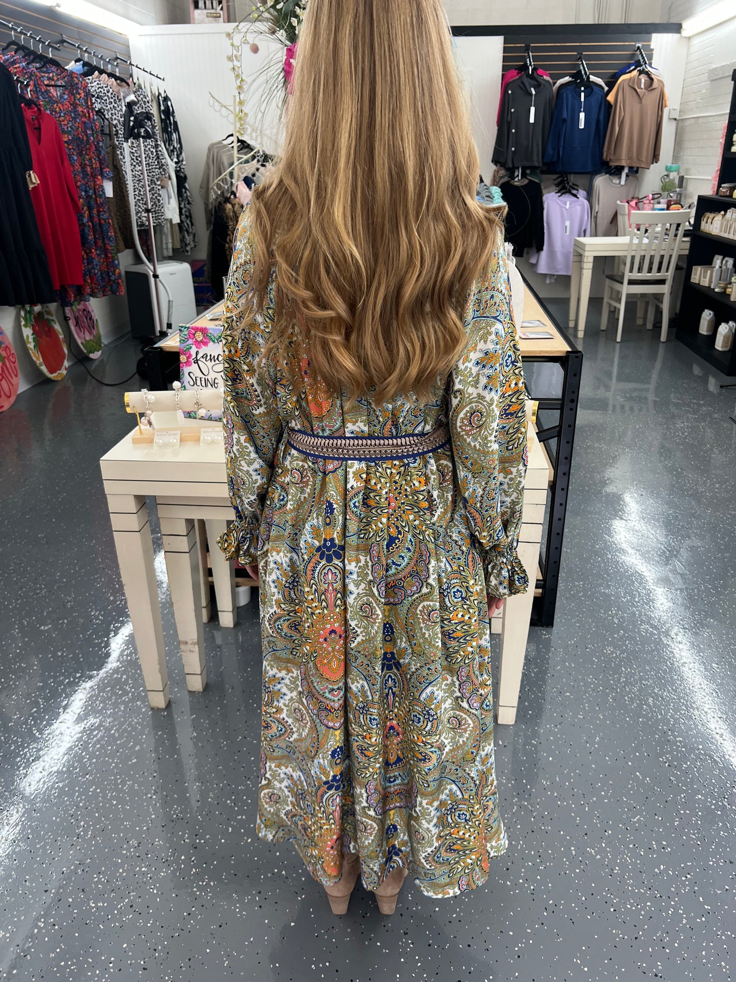 Paisley Mixed Print Belted Dress