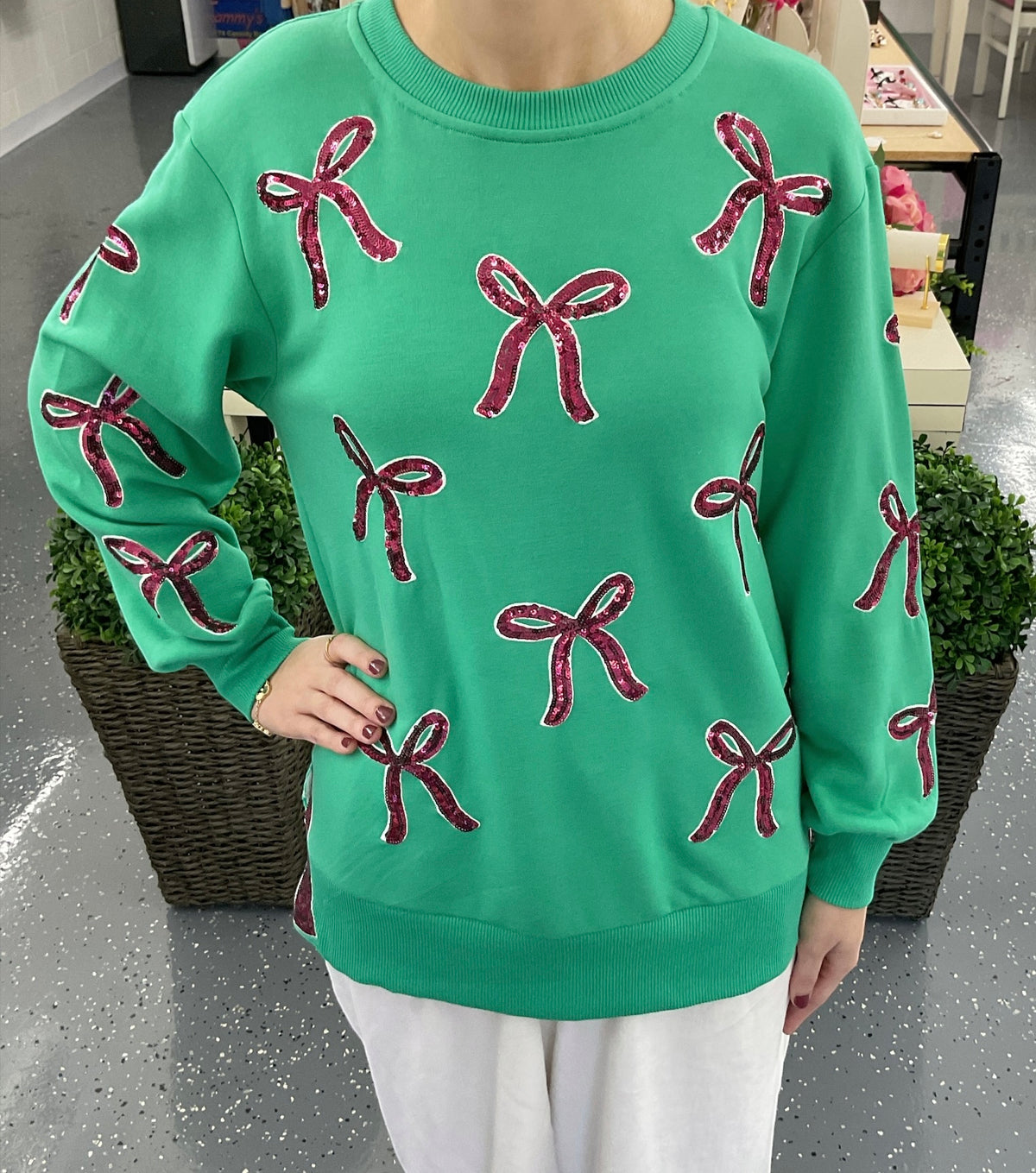 Sequin Pink Bow Sweatshirt