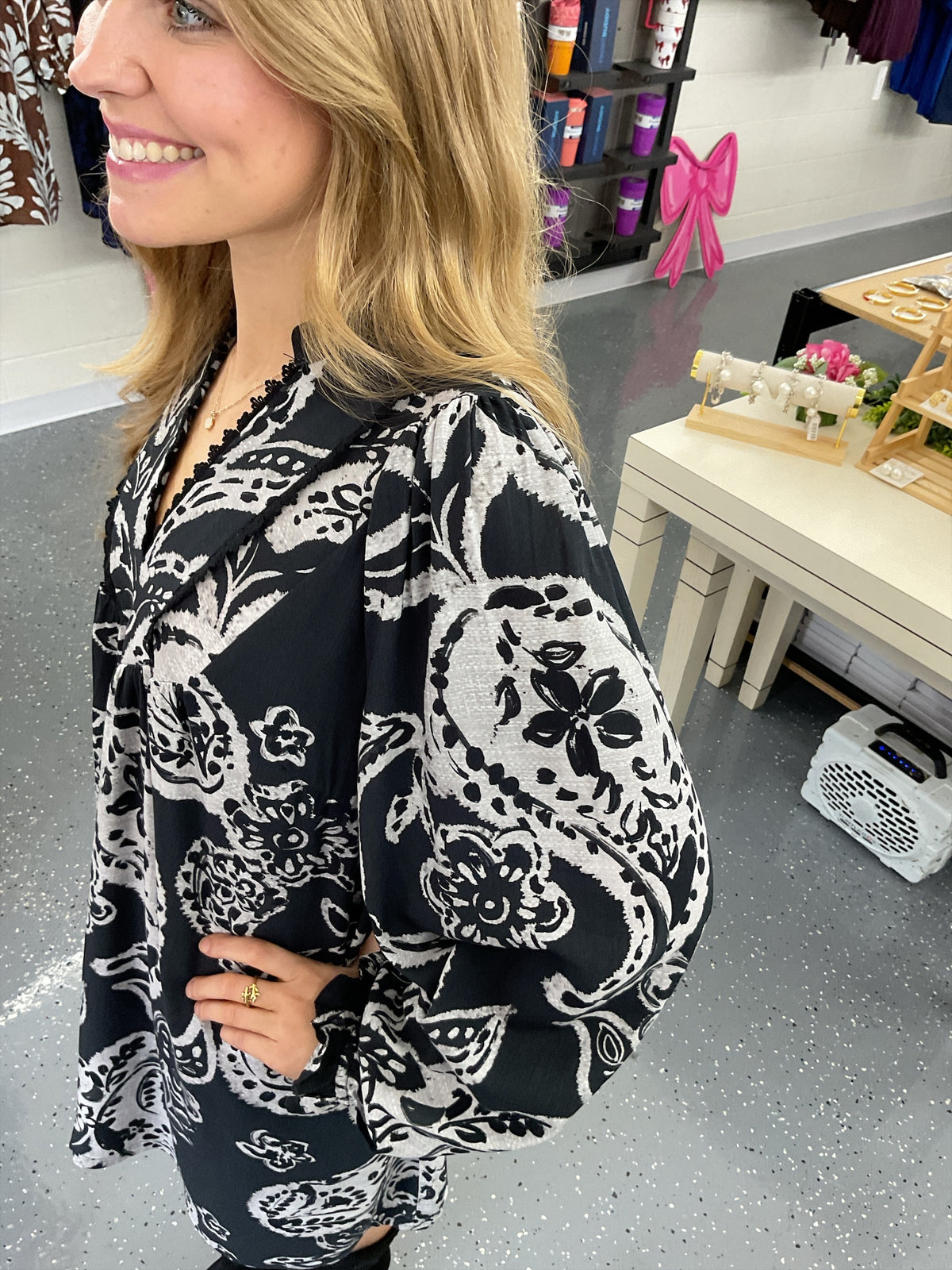 Black Paisley Floral V-Neck Babydoll Dress