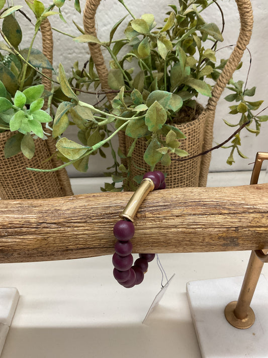 Maroon Wood Beaded Golden Accent Bracelet