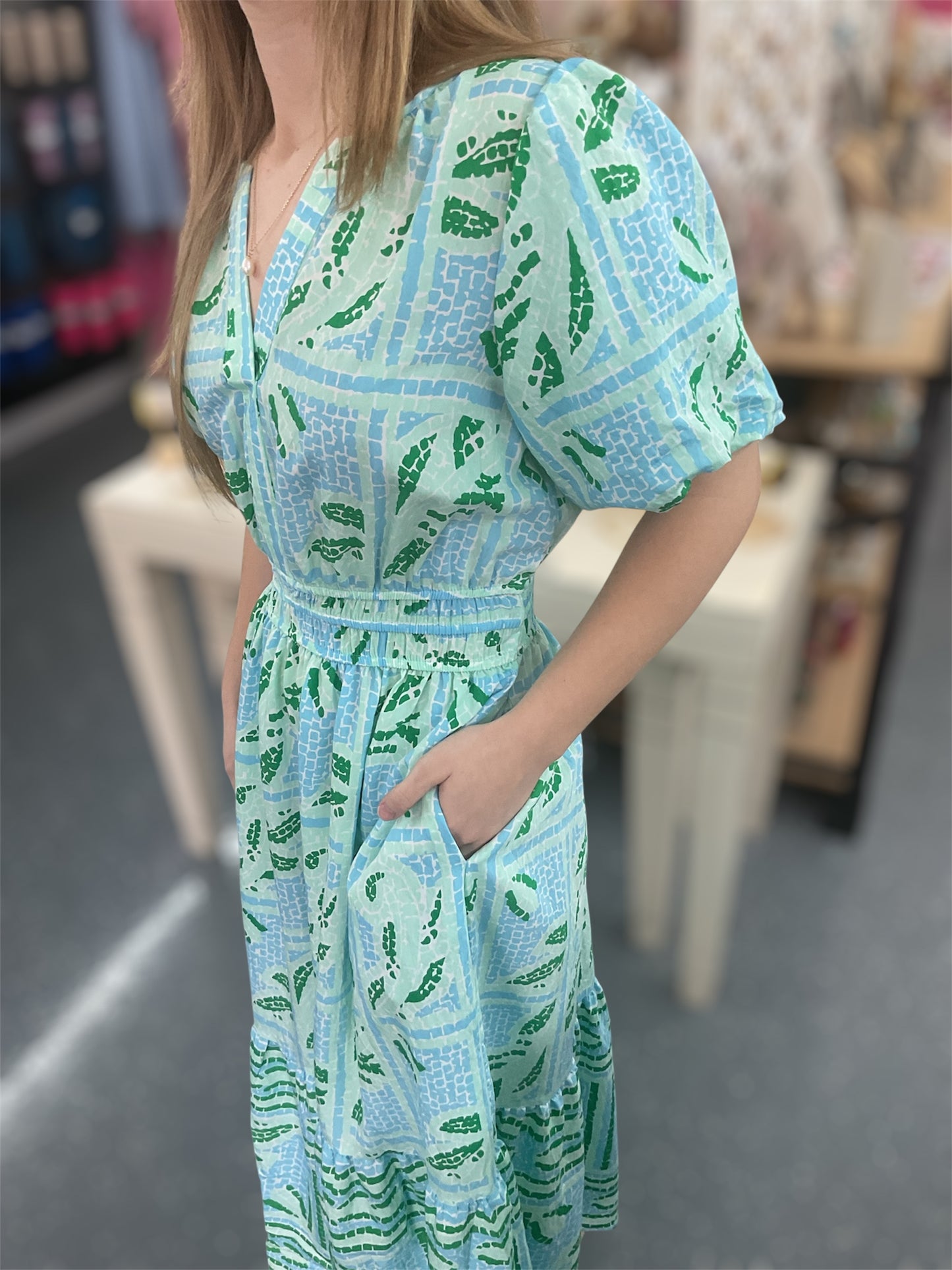 MS Trellis Tiles Blue Dress