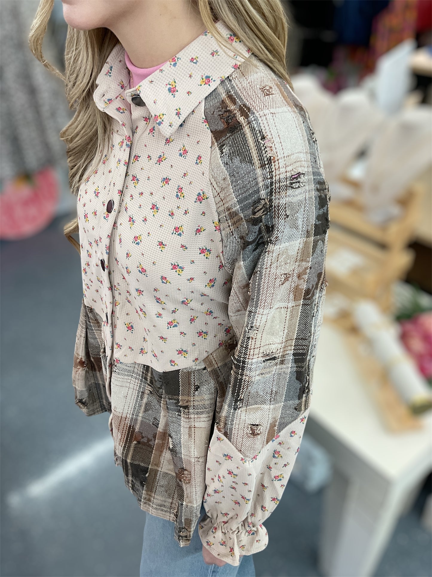 Brown Patchwork Floral Shacket