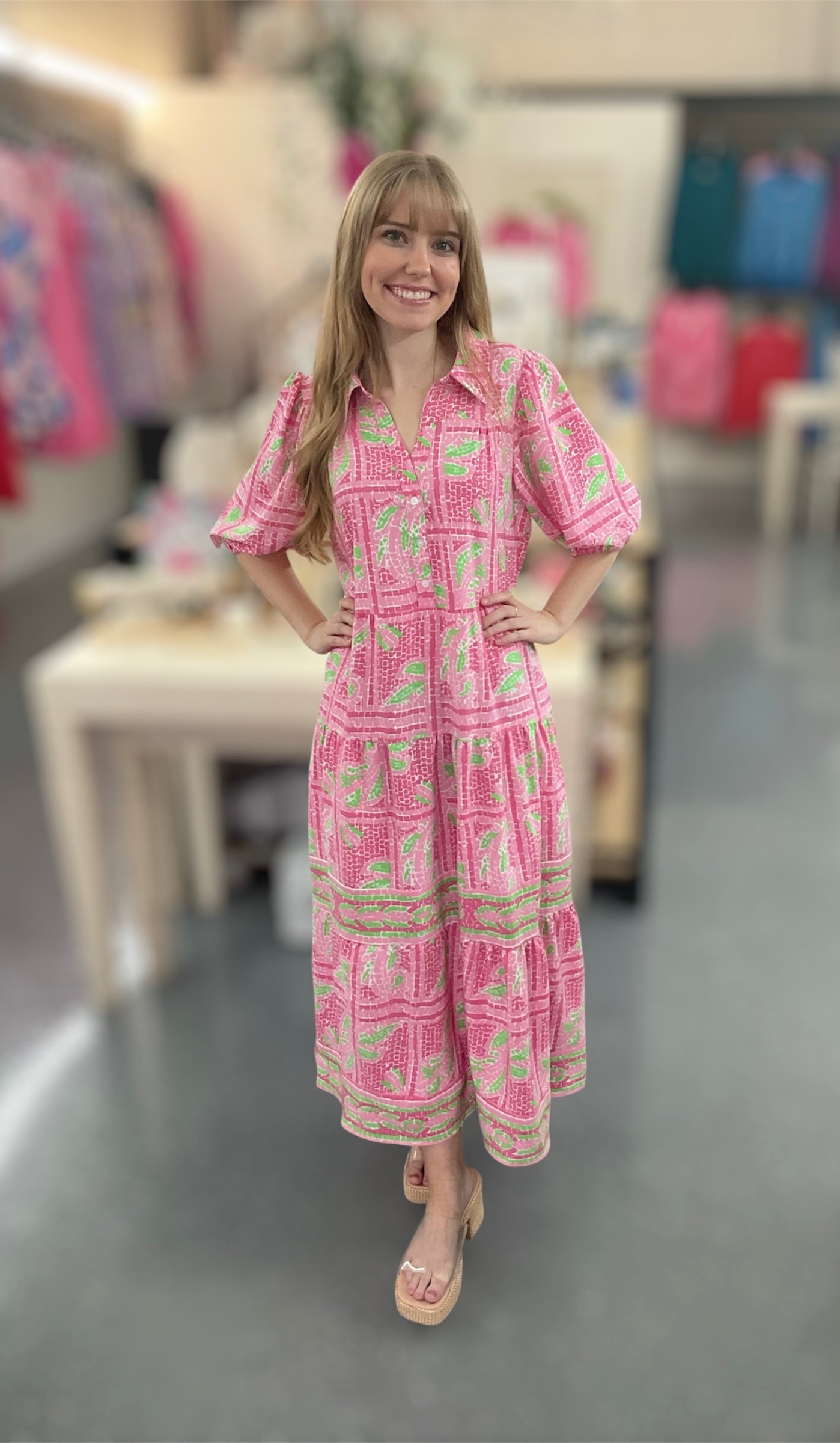 MS Pink Trellis Tiles Dress