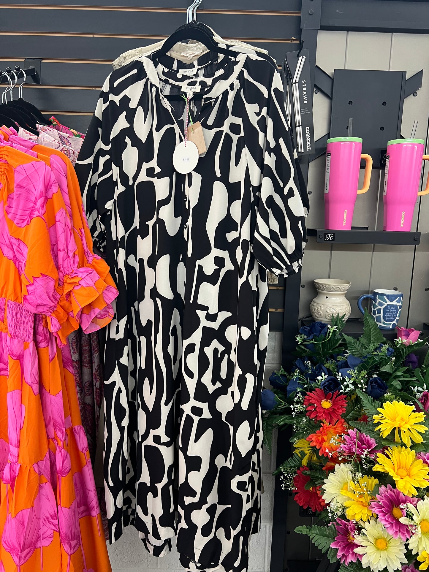 The Black and White Noir Bloom Midi Dress