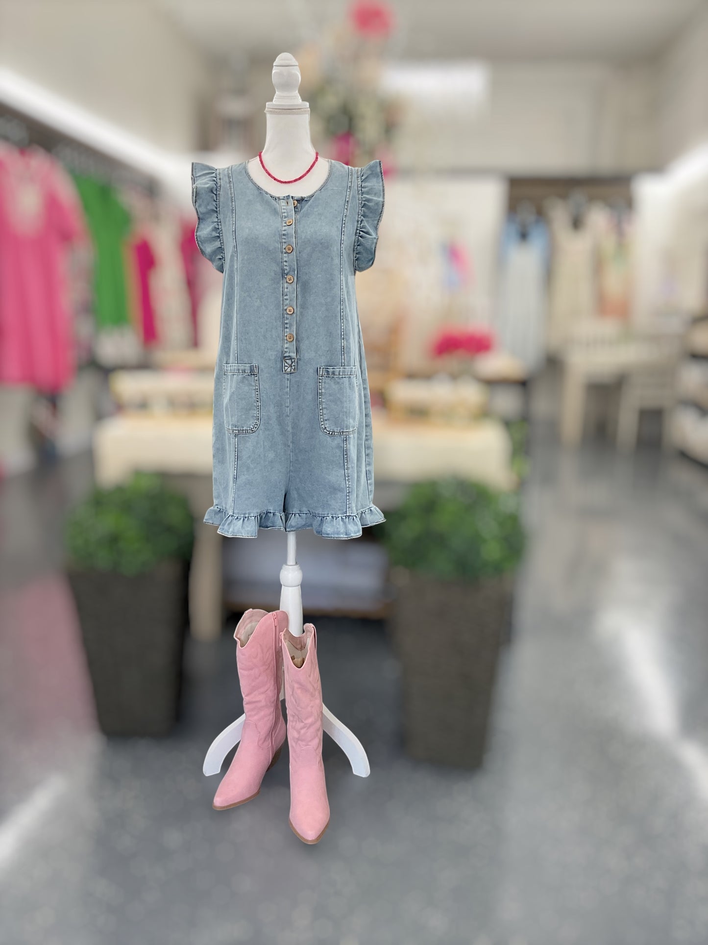 Denim Ruffle Sleeve Romper