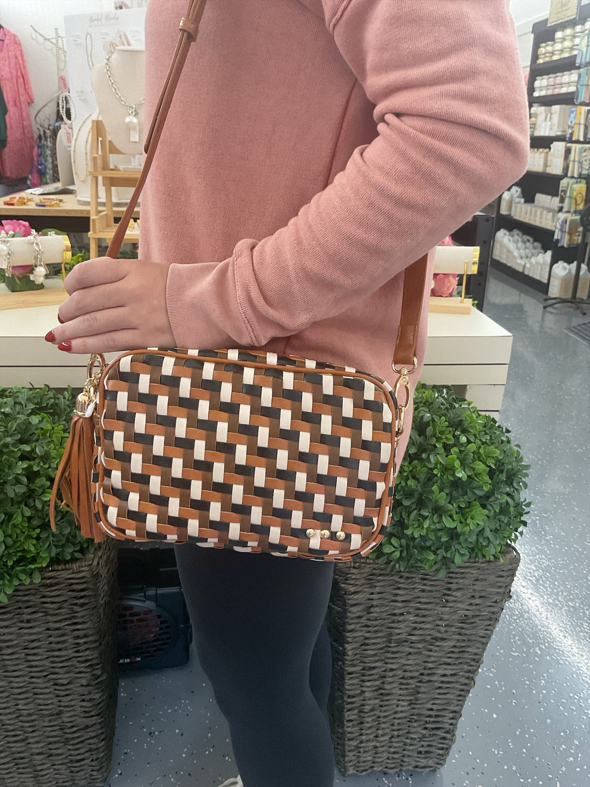 Woven Willow Camera Crossbody Multi Browns