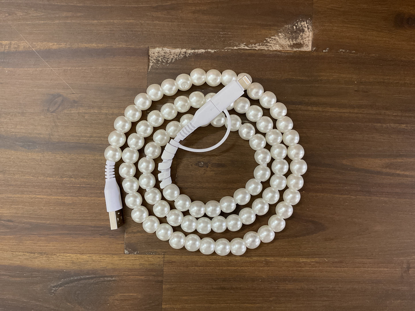 White Pearl Cord Phone Charger