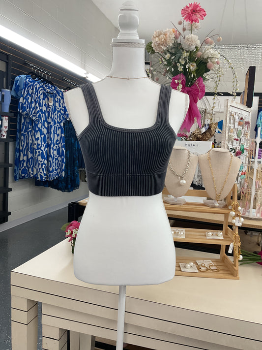 Charcoal Ribbed Sports Bra