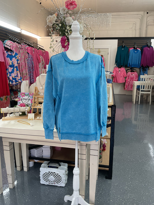 Acid Wash FT Exposed Seams Sweatshirt Ocean
