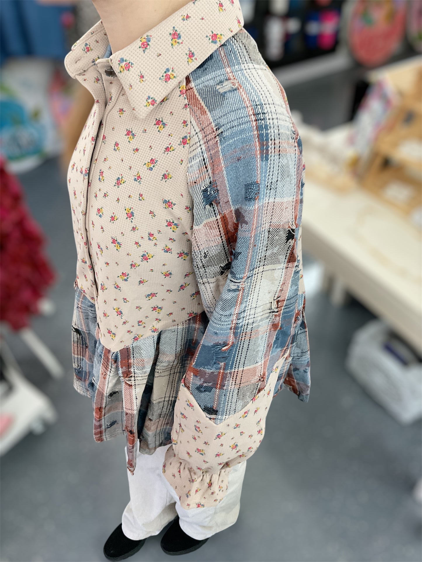 Blue Patchwork Floral Shacket