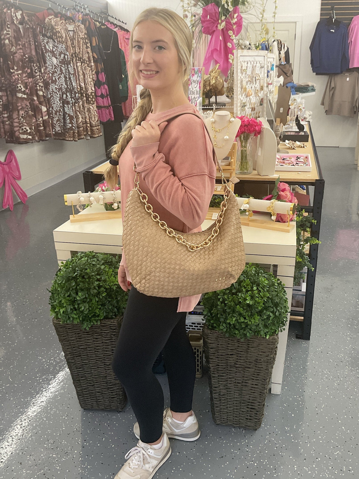 Sienna Slouchy Woven Shoulder Bag Taupe