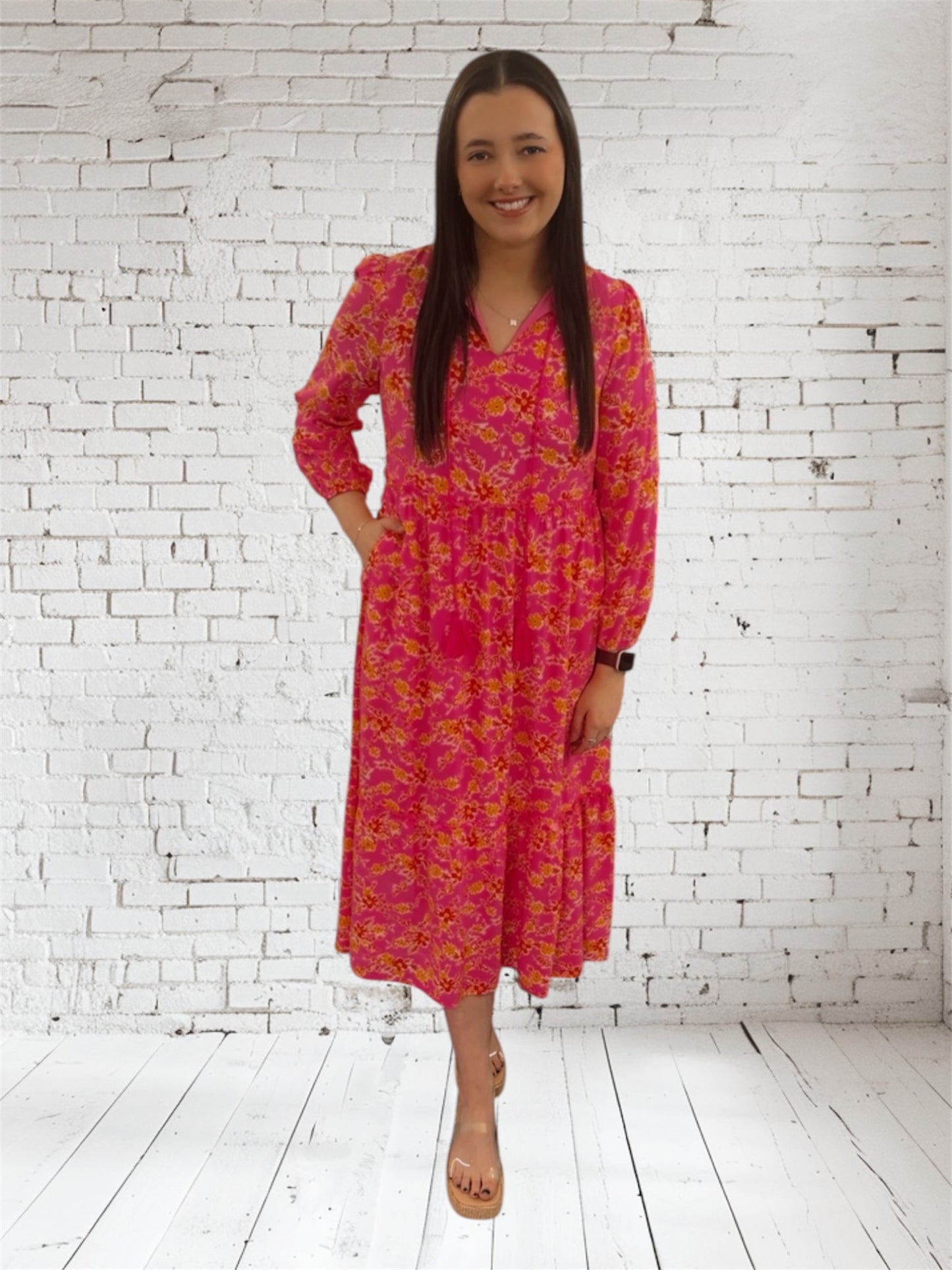 Pink Floral Midi Dress