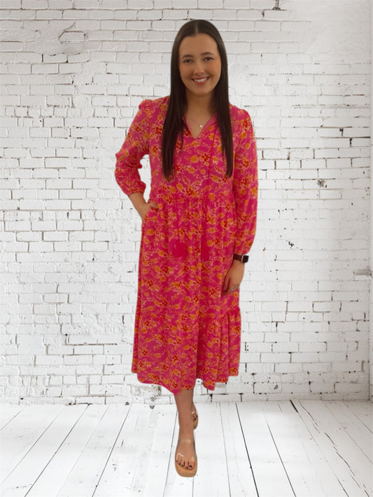 Pink Floral Midi Dress
