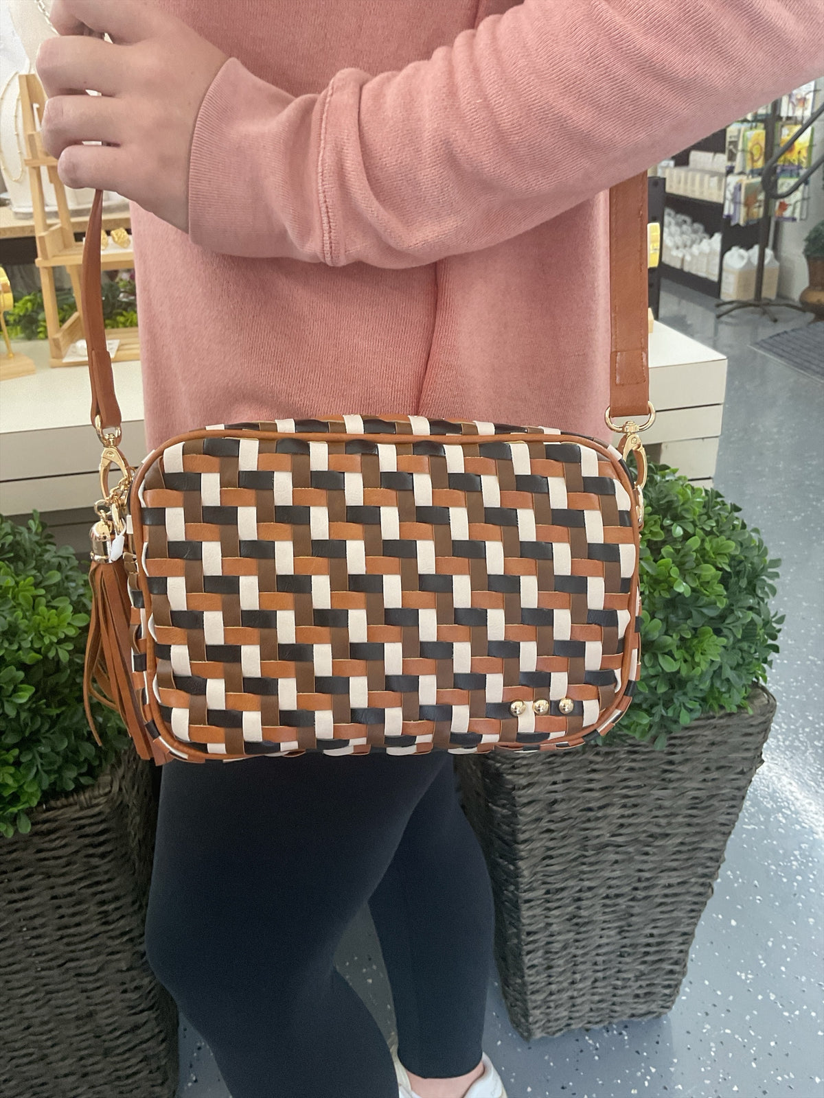 Woven Willow Camera Crossbody Multi Browns
