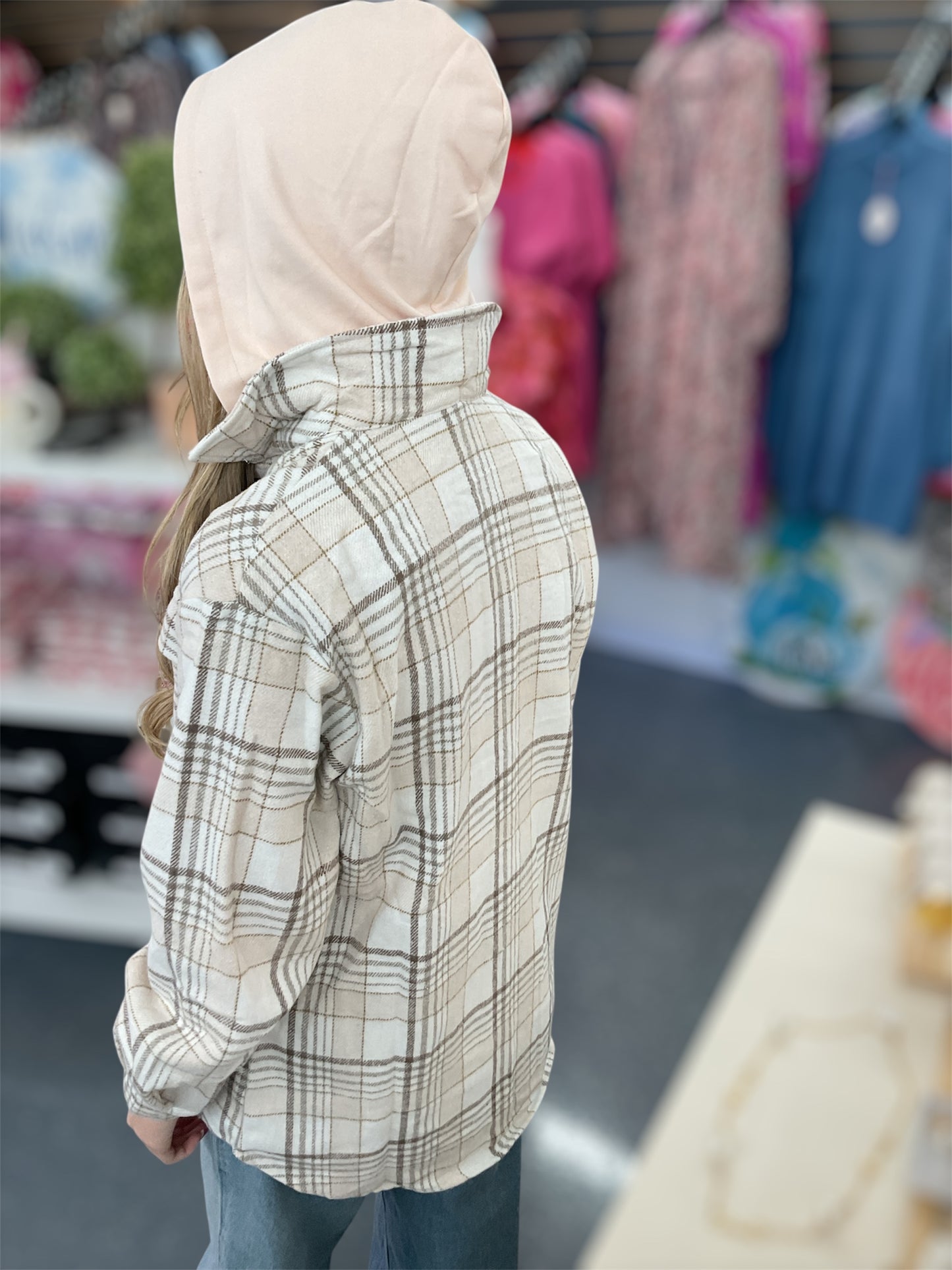 Cream Plaid Button Shacket