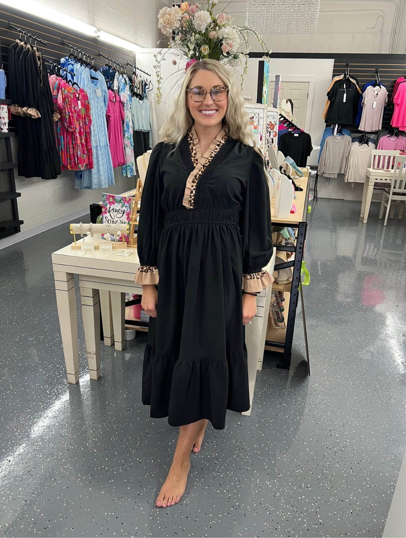 Midnight Leopard Ruffle Dress