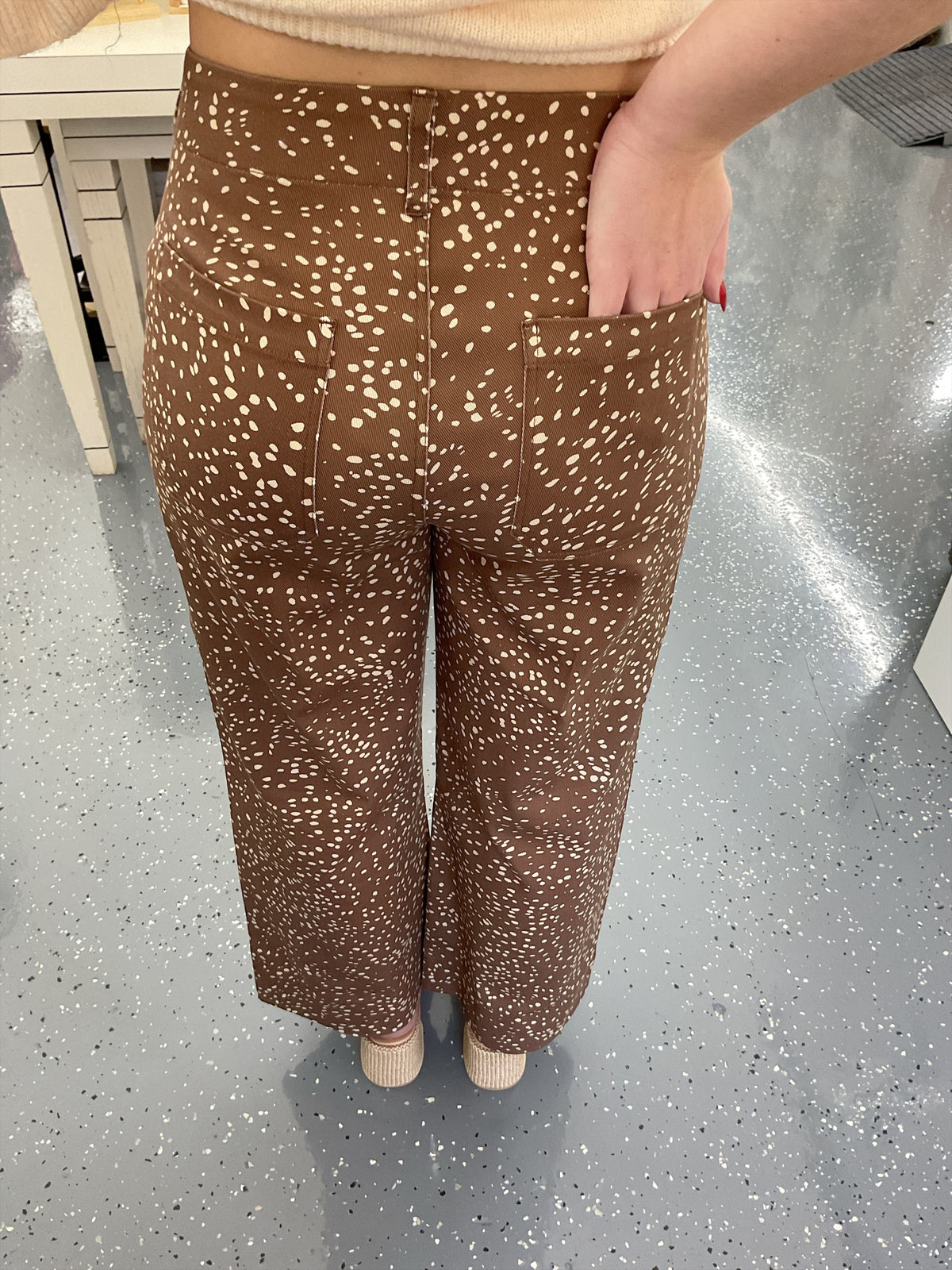Speckled Print Cropped Wide Leg Pants