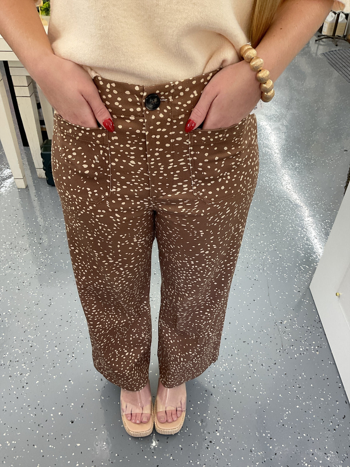 Speckled Print Cropped Wide Leg Pants