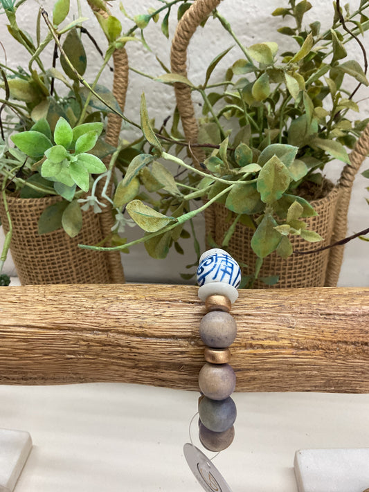 Lavender Wood Beaded Blue Accent Bracelet
