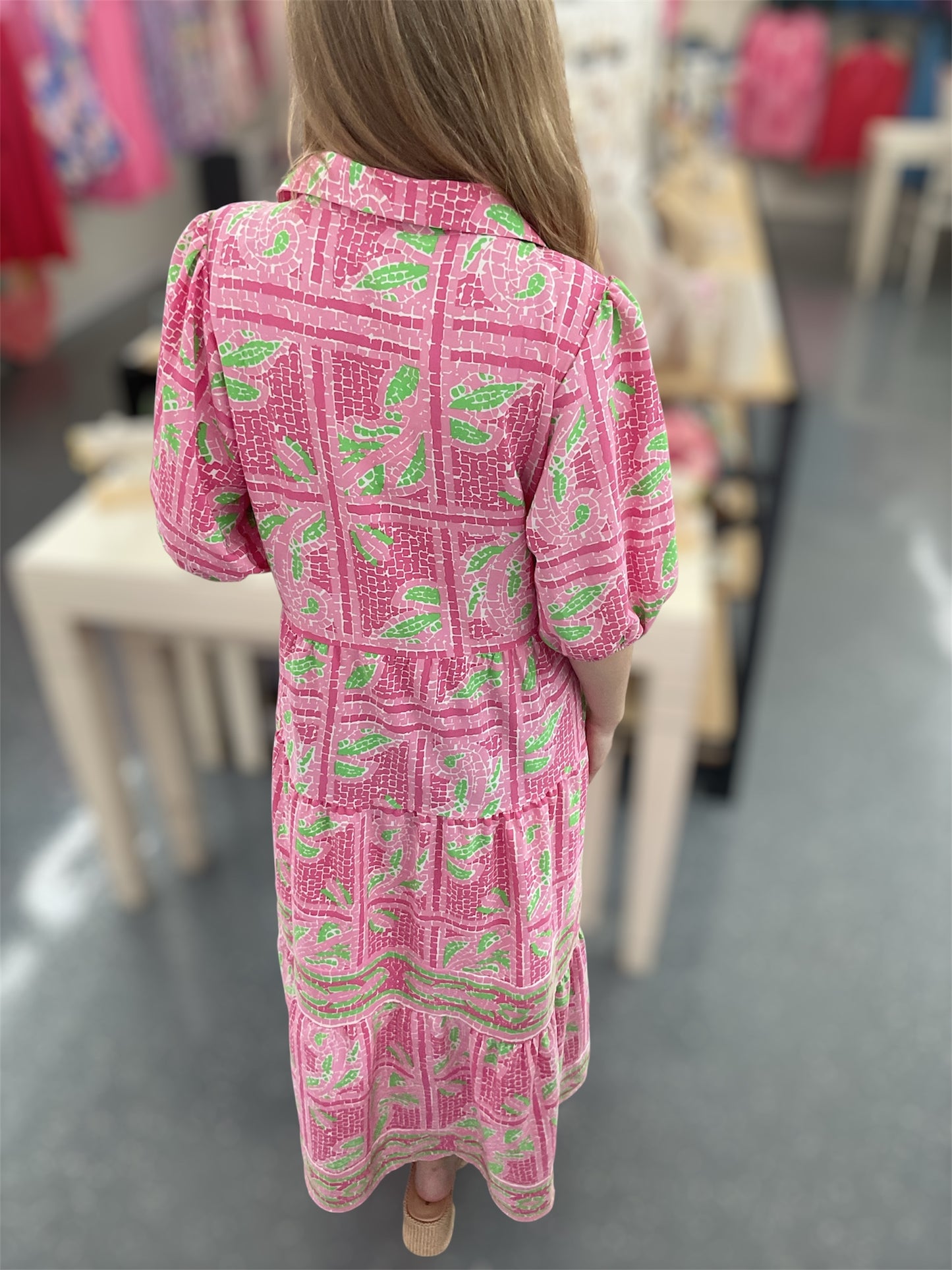 MS Pink Trellis Tiles Dress
