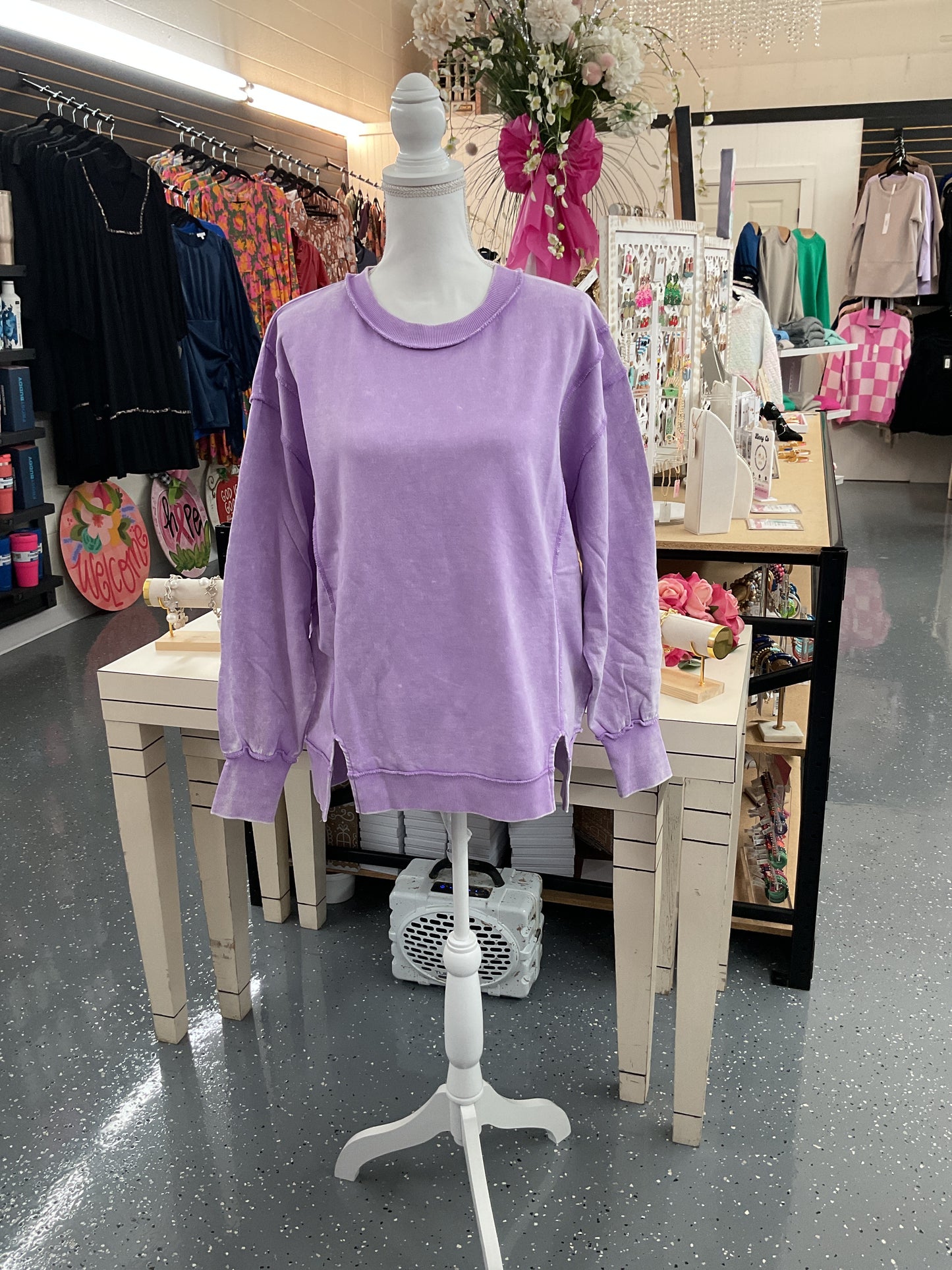 Acid Wash FT Exposed Seams Sweatshirt B Lavender