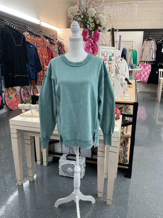 Acid Wash FT Exposed Seams Sweatshirt Ash Blue