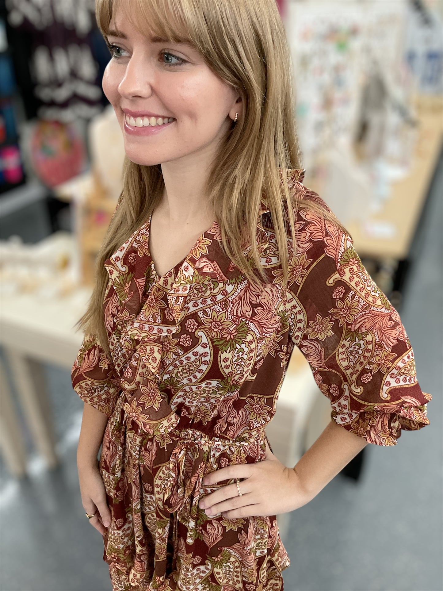 Terracotta Paisley Print Dress