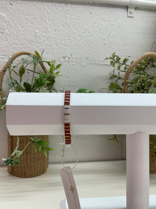 JM White Maroon Gold Flat Bead Bracelet