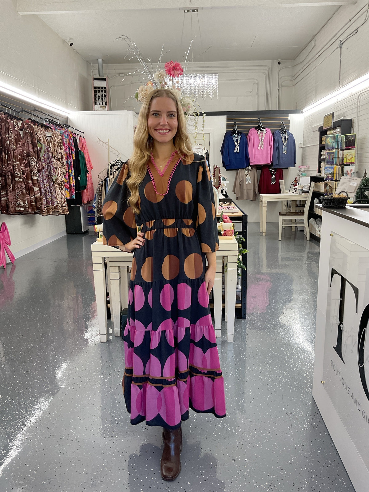 Brown and Pink Pop Polka Dot Dress