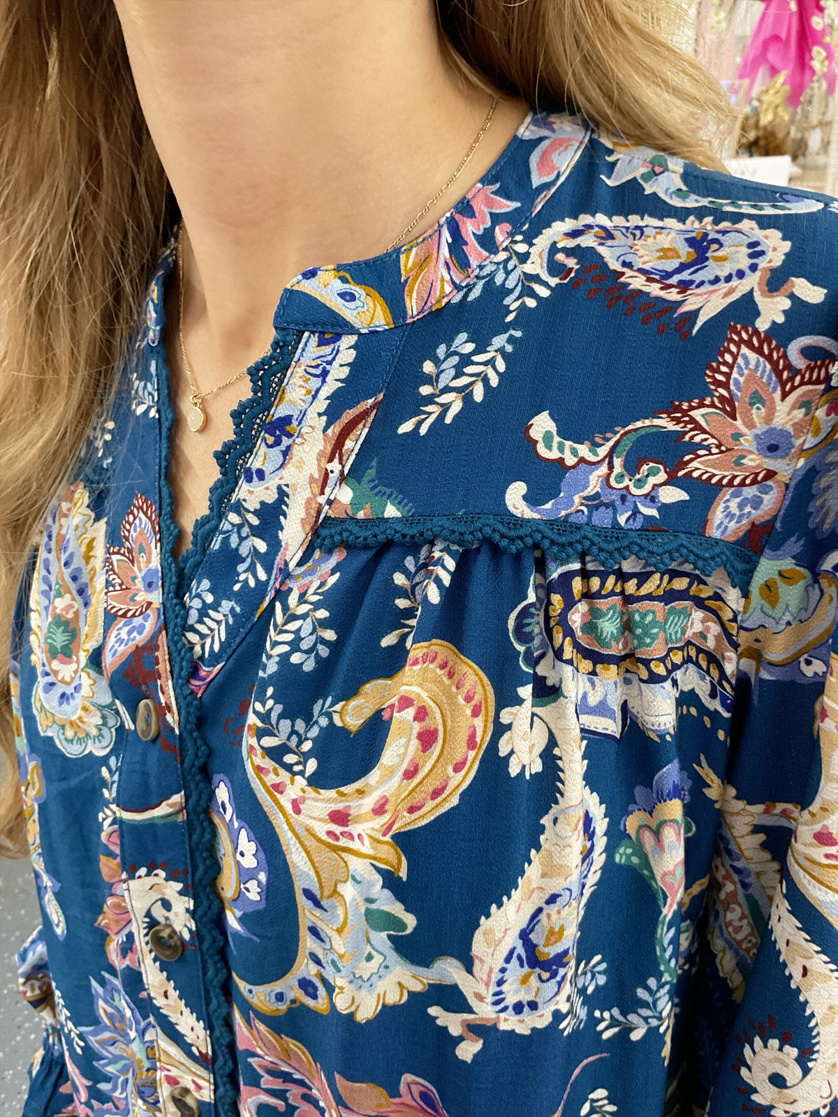 Teal Paisley Print Tiered Dress