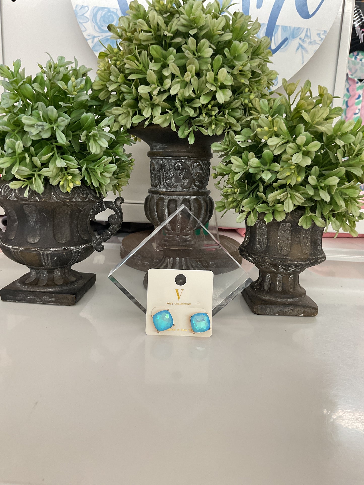 V Collection Gold Blue Earrings