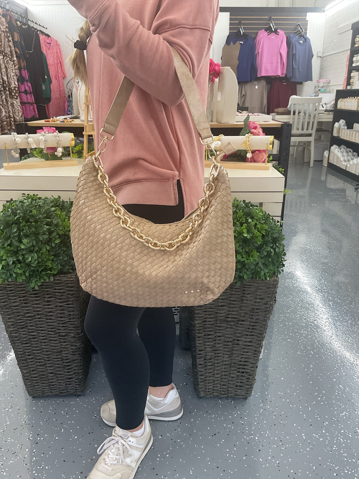 Sienna Slouchy Woven Shoulder Bag Taupe
