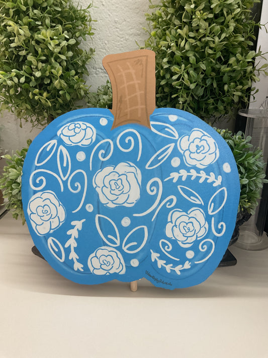 Blue Floral Pumpkin Topper