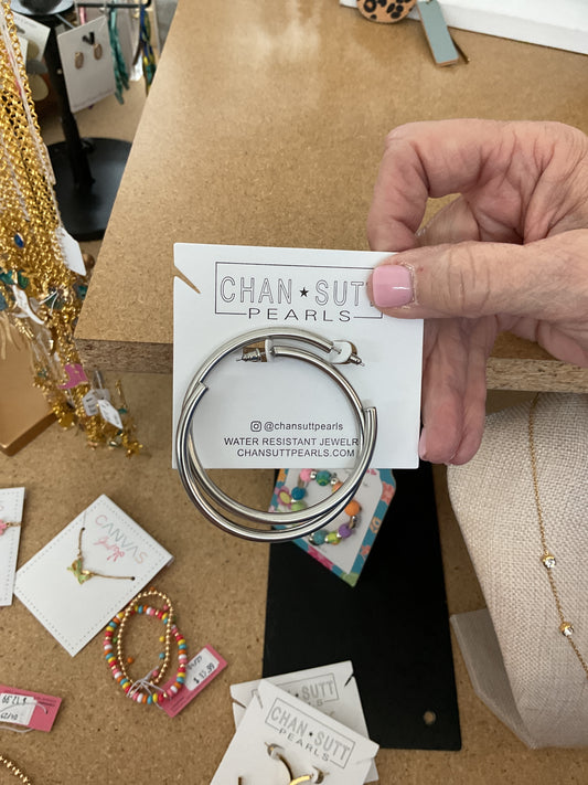 Chan Sutt Pearls Large Silver Hoops