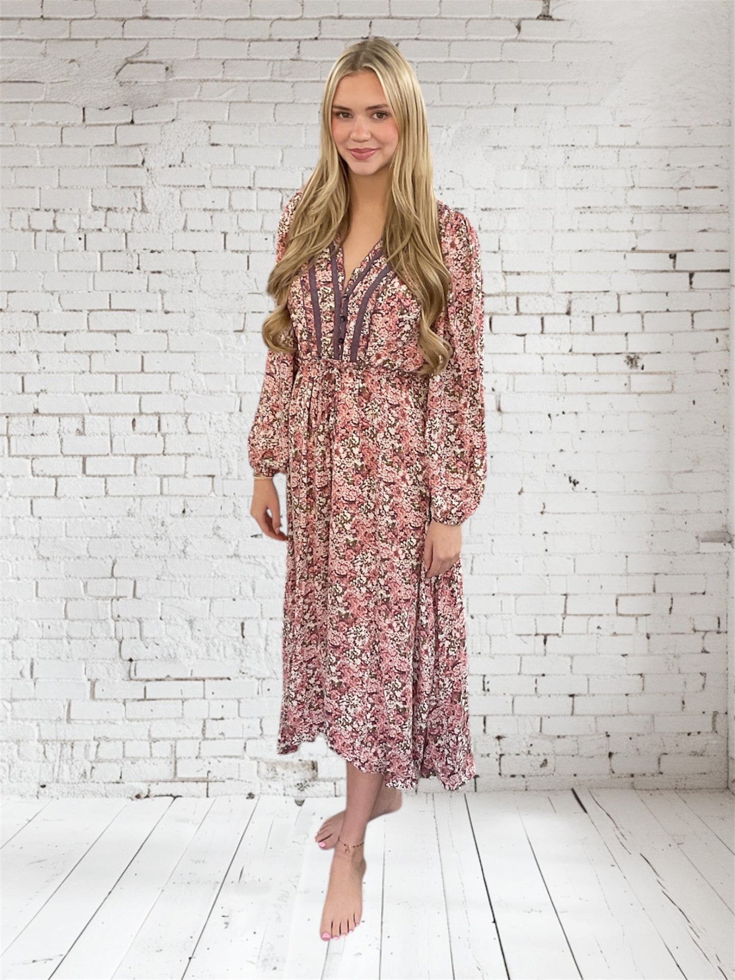 Blushing Meadow Floral Midi Dress