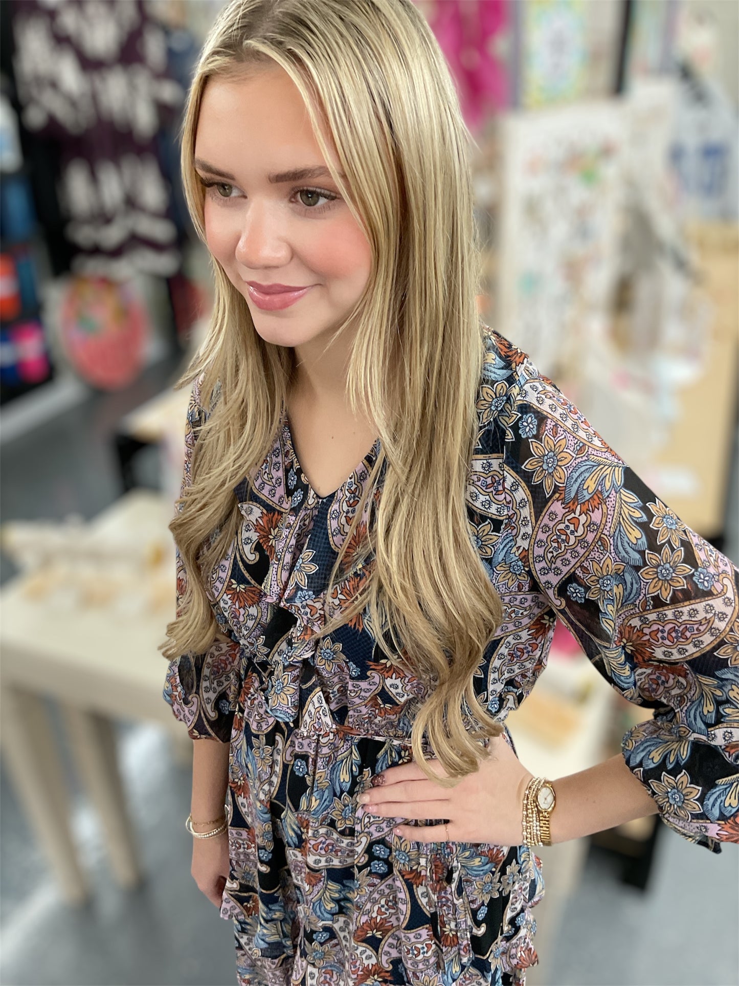 Navy Paisley Print Dress