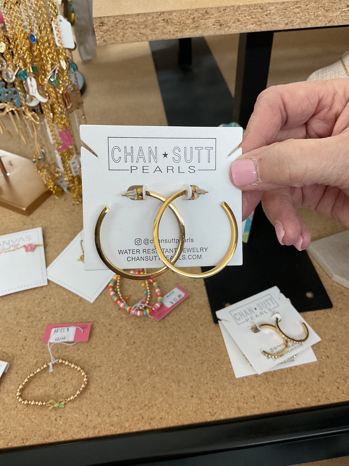 Chan Sutt Pearls Large Gold Pave Earrings