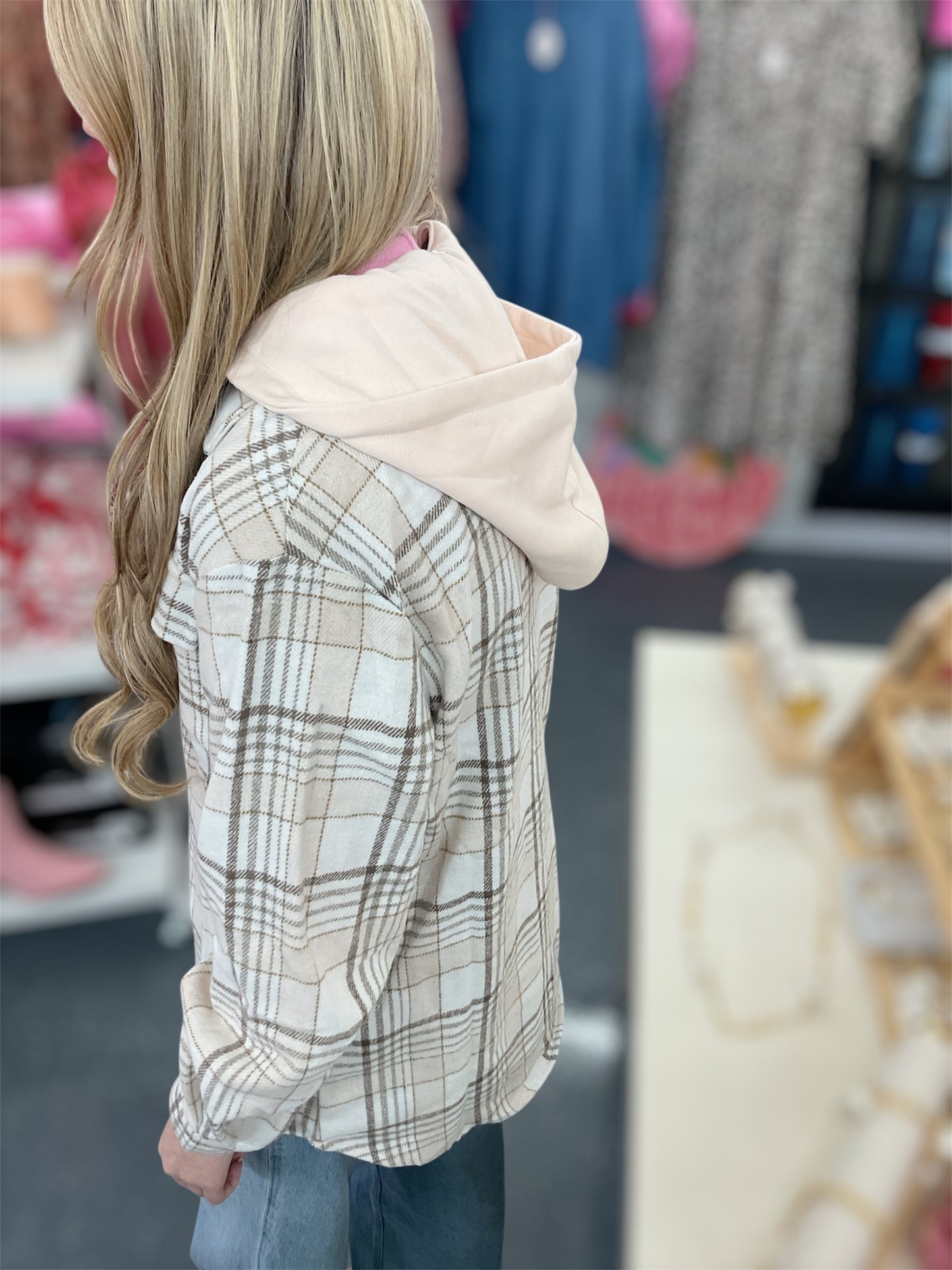 Cream Plaid Button Shacket