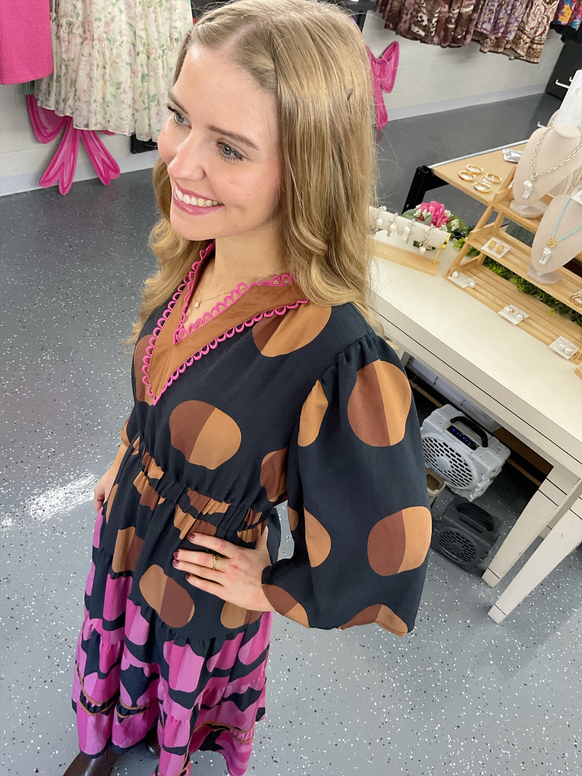 Brown and Pink Pop Polka Dot Dress