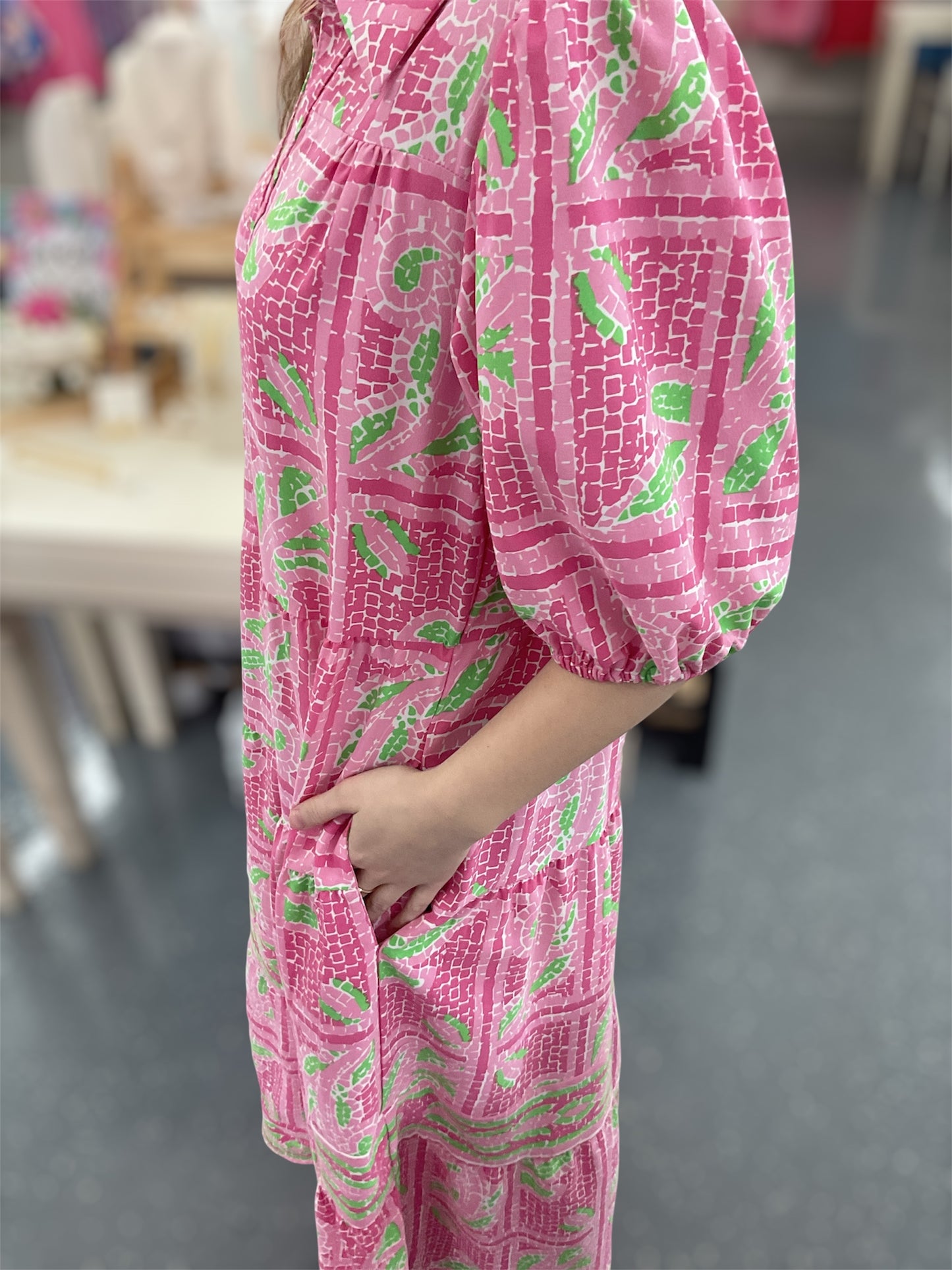 MS Pink Trellis Tiles Dress