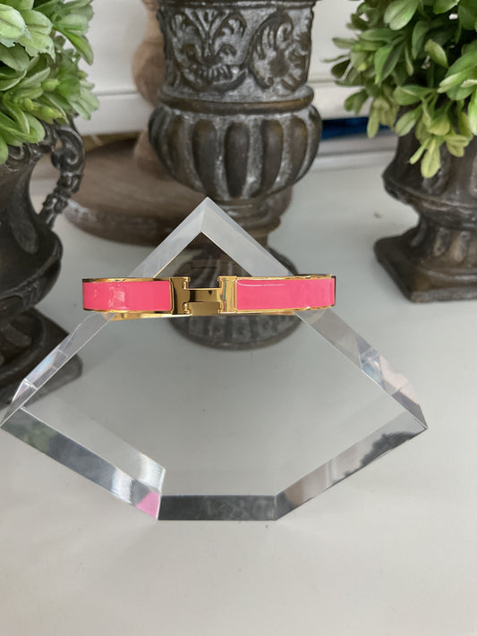 Pink Enamel Hinged Bracelet