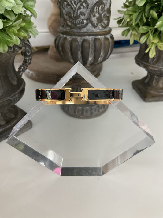 Black Enamel Hinged Bracelet