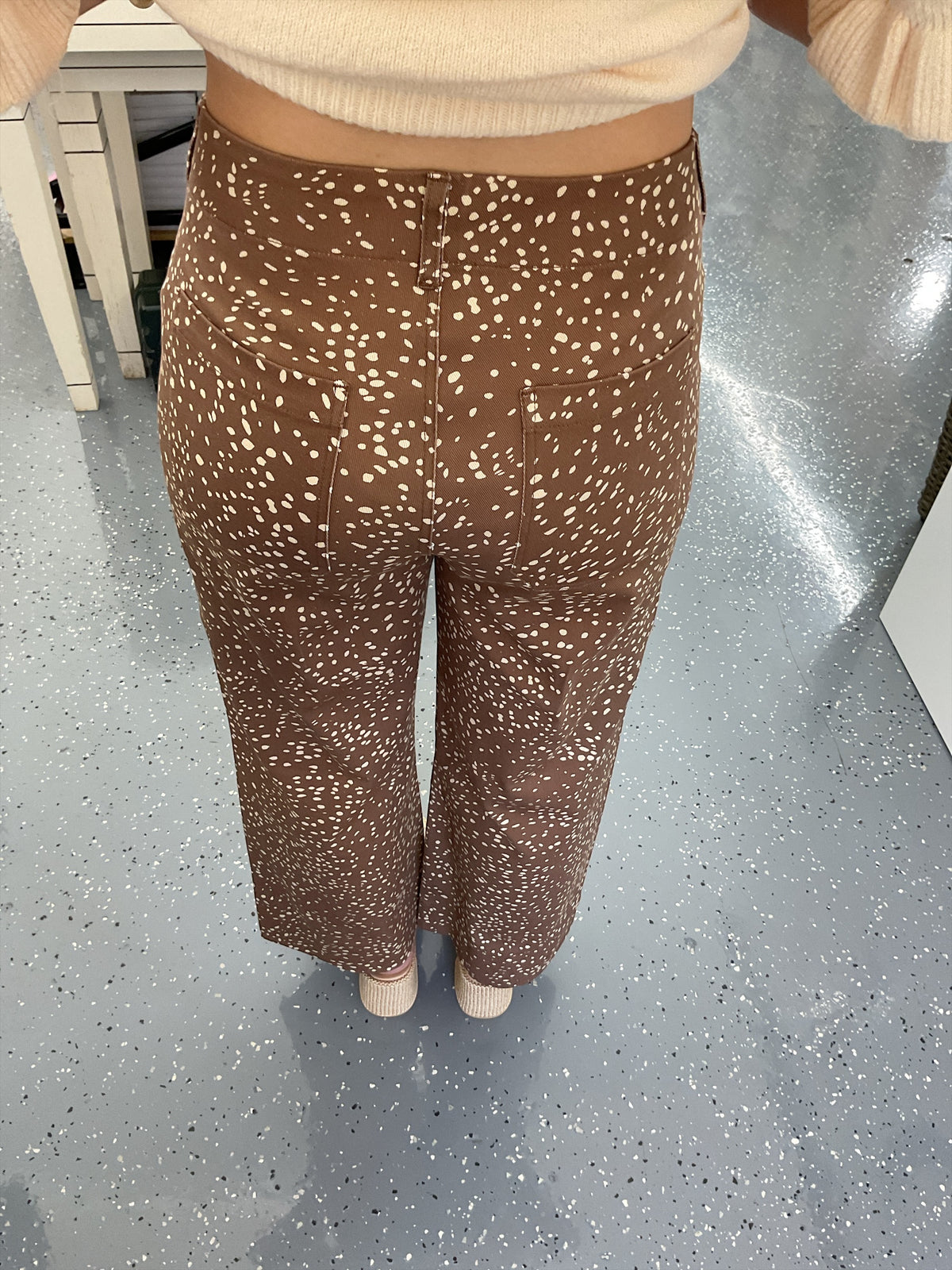 Speckled Print Cropped Wide Leg Pants