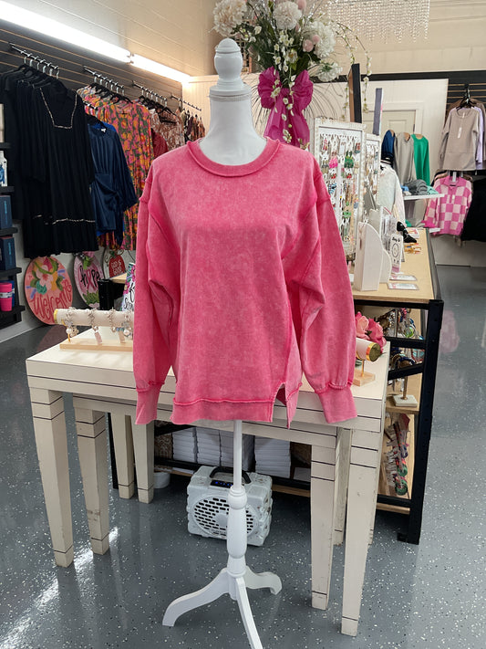 Acid Wash FT Exposed Seams Sweatshirt Fuchsia