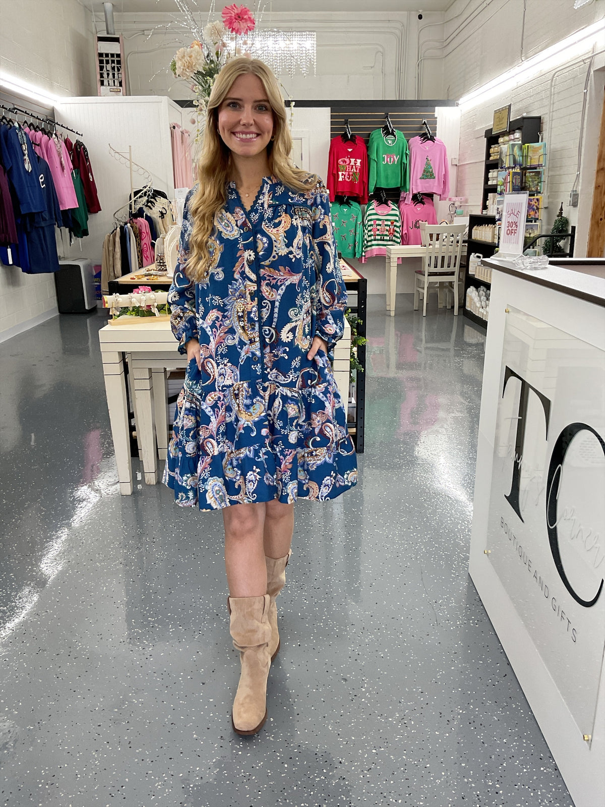 Teal Paisley Print Tiered Dress