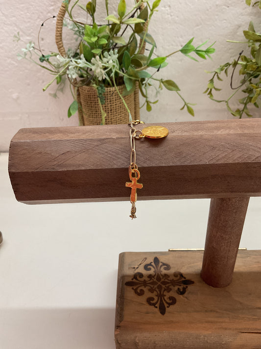 Cross Sun Gem Charm Bracelet