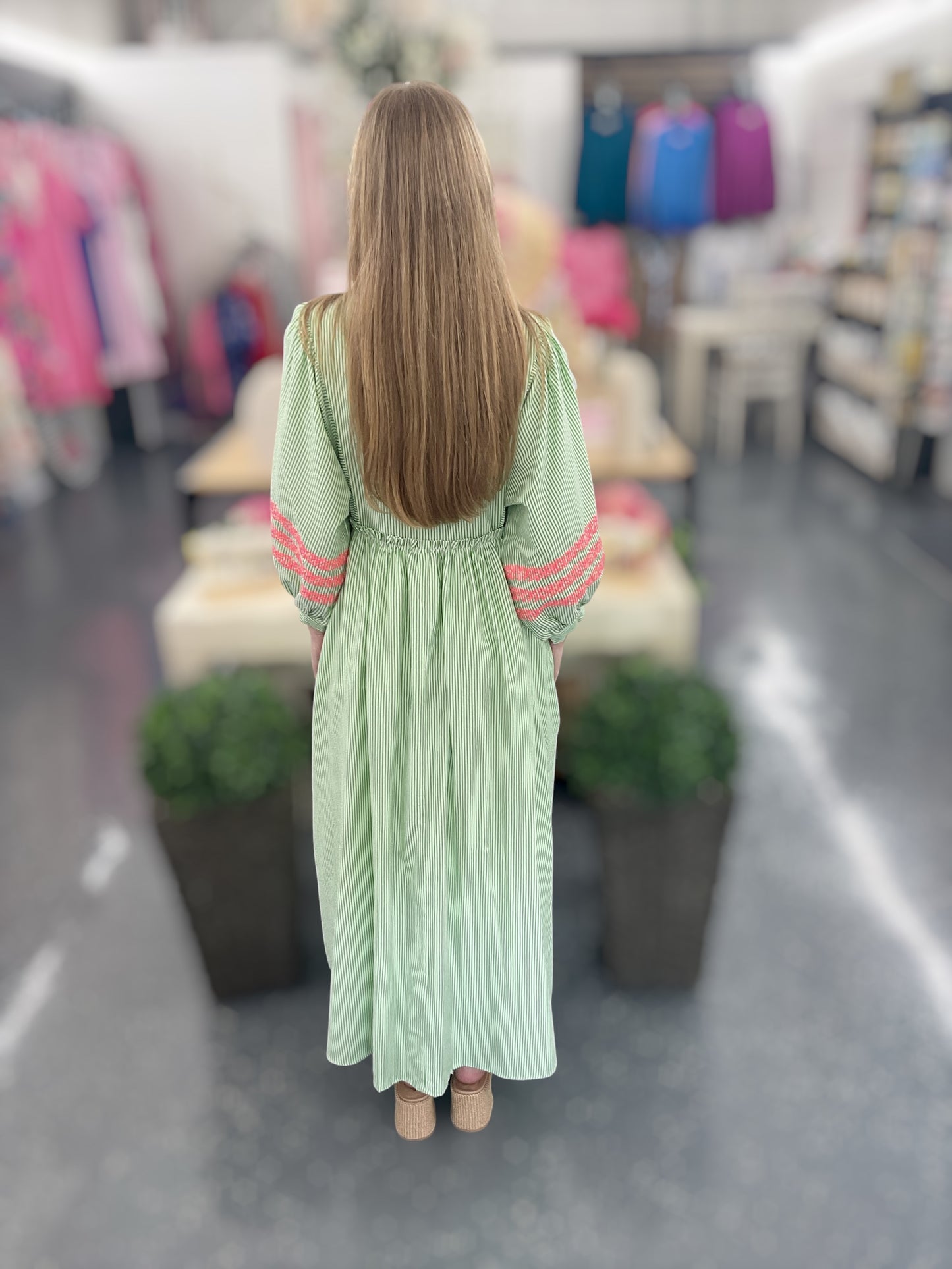Green Palm Embroidered Dress